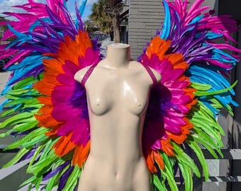 Multicolor Feather Wings: Carnival Samba Costume, Fantasy Fest Showgirl