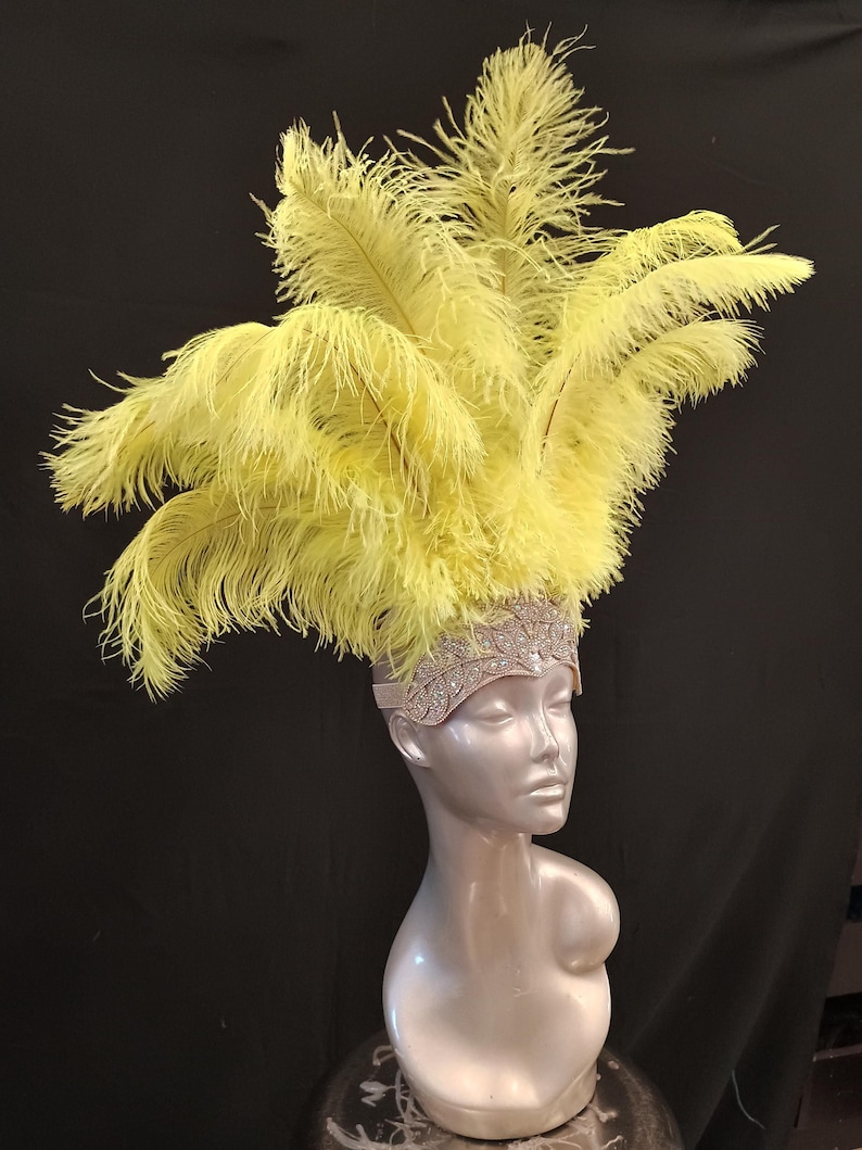 Carnival FEATHERS Halloween Open Face New Rhinestone Crown Feather headpiece height is approx. 12"-14" (30-36 cm). image 11