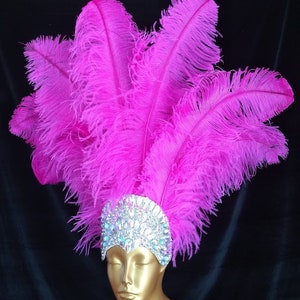 Ostrich Feather Headdress Headpiece Showgirl Samba Carnival New Crown. MADE IN USA Orchid