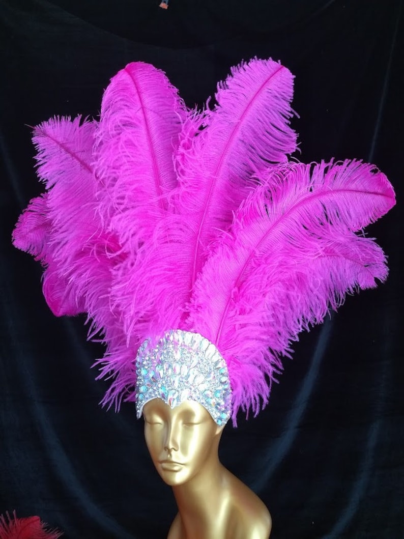 Ostrich Feather Headdress Headpiece Showgirl Samba Carnival New Crown. MADE IN USA Orchid