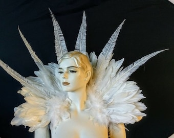 White Samba Costume feather Piece Angel Wings Feather Fantasy Fest Carnival Showgirl Set WFF Collar