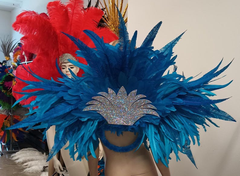 Ares Feder Schulterstück und Showman Kopfschmuck – Karneval Showkostüm – Cocktail & Nandu Federn Set Bild 10