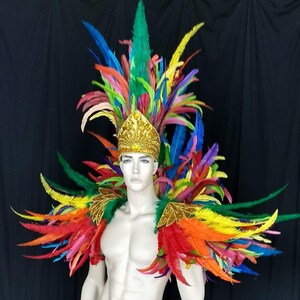 Ares Feder Schulterstück und Showman Kopfschmuck – Karneval Showkostüm – Cocktail & Nandu Federn Set Bild 8