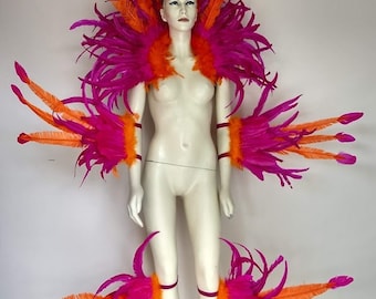 Feather Costume Made in USA Collar,headdress and arm pieces. Feather costume Piece Samba Hora