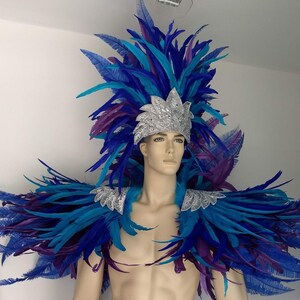 Ares Feder Schulterstück und Showman Kopfschmuck – Karneval Showkostüm – Cocktail & Nandu Federn Set Bild 5