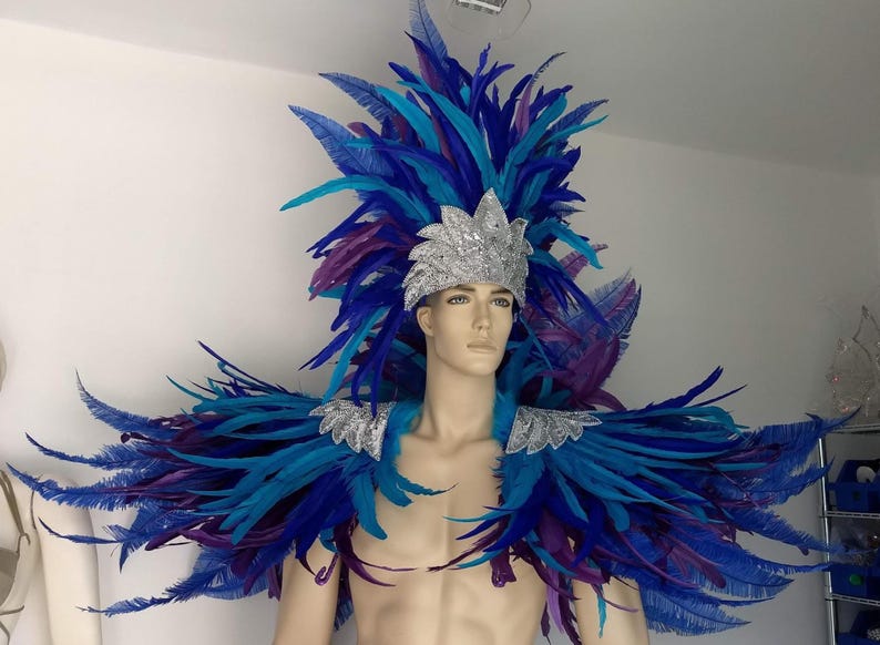 Ares Feder Schulterstück und Showman Kopfschmuck – Karneval Showkostüm – Cocktail & Nandu Federn Set Bild 5