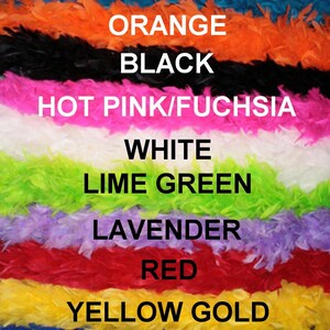 Puede incluir: Una colecci&oacute;n de 14 boas de plumas de diferentes colores, incluyendo rosa, morado, turquesa, naranja, negro, rosa intenso, blanco, verde lima, lavanda, rojo, oro amarillo, azul real, verde y amarillo.