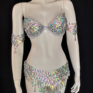 Iridescent Crystal AB Carnival costume  Set Crystal belt and Bra arm pieces samba showgirl outfit Made in the USA and Ship from the USA 4pc