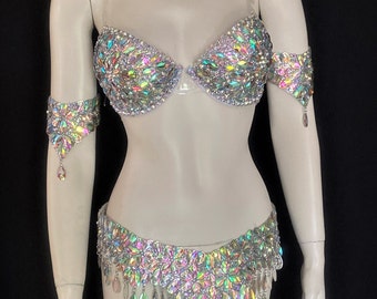 Iridescent Crystal AB Carnival costume  Set Crystal belt and Bra arm pieces samba showgirl outfit Made in the USA and Ship from the USA 4pc