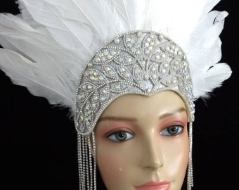 Made in USA White Collar,headdress and arm pieces. Feather costume Piece Samba Hora Loca carnaval parade