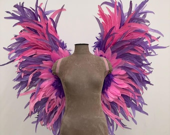 Multicolor Feather Angel Wings: Carnival Samba Costume, Glitter Harness
