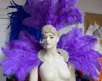 Mini charretera de plumas de Rihanna, tocado, tocado y cola, polisón fabricado en EE. UU., plumas de carnaval, burlesque, hora loca