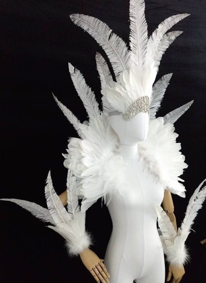 Customizable Carnival Bodysuit and Feather Arm Bands 