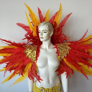 Ares Feder Schulterstück und Showman Kopfschmuck – Karneval Showkostüm – Cocktail & Nandu Federn Set Bild 1