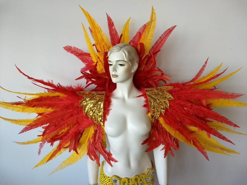 Ares Feder Schulterstück und Showman Kopfschmuck – Karneval Showkostüm – Cocktail & Nandu Federn Set Bild 1