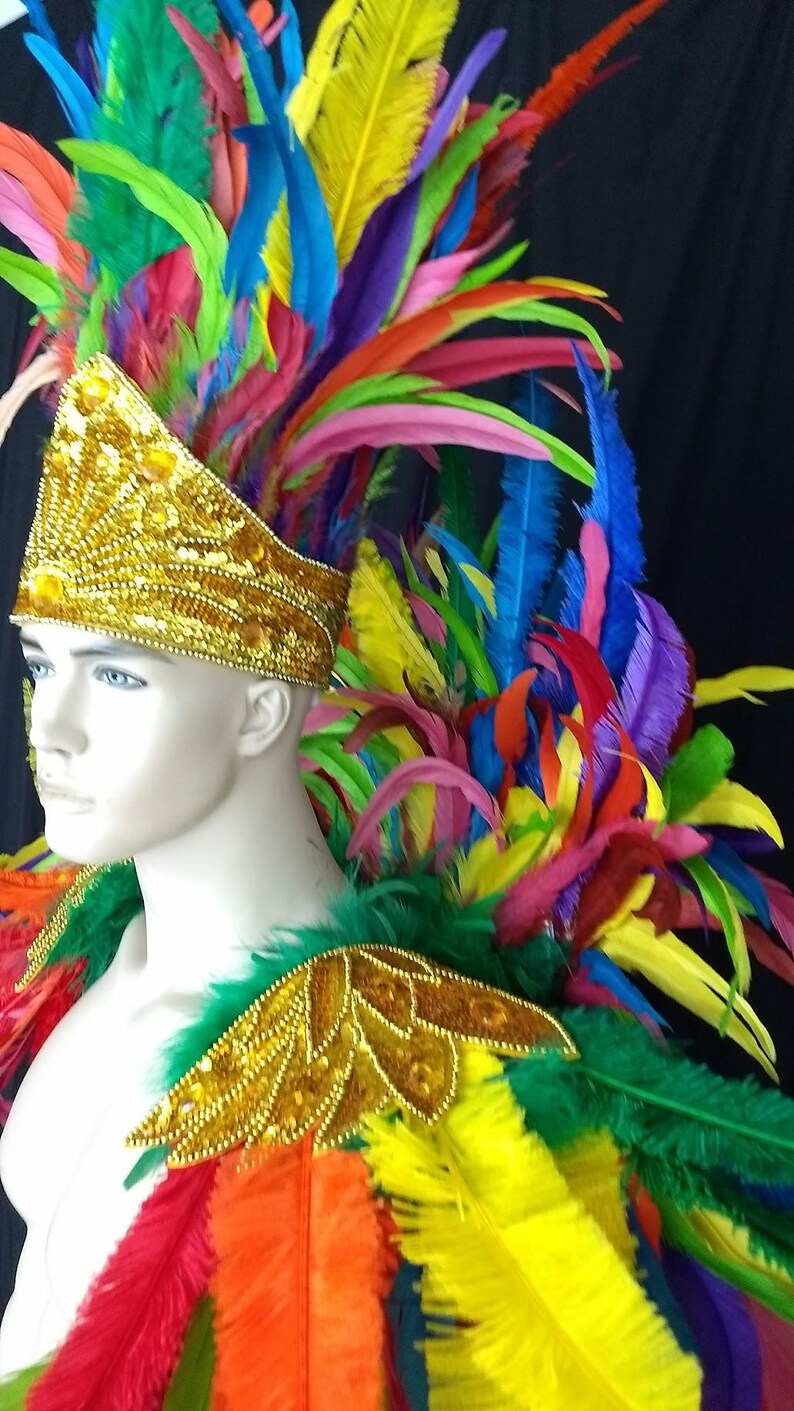 Ares Feder Schulterstück und Showman Kopfschmuck – Karneval Showkostüm – Cocktail & Nandu Federn Set Bild 7