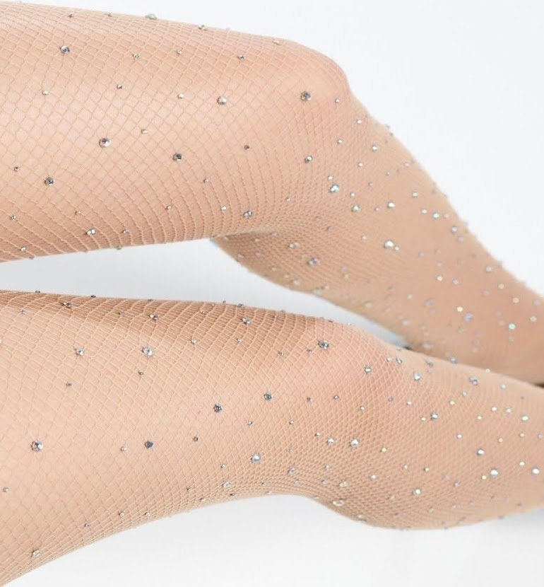 Decorated Footless Tights Black Windy City in Silver Studs for