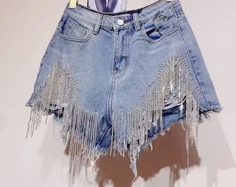 fringe jean shorts