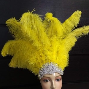 Carnival FEATHERS  Halloween Open Face  New Rhinestone Crown Feather headpiece height is approx. 12"-14" (30-36 cm).