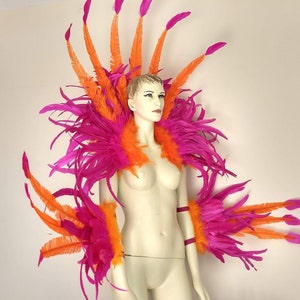 Feather Costume Made in USA Collar,headdress and arm pieces. Feather costume Piece any color combination