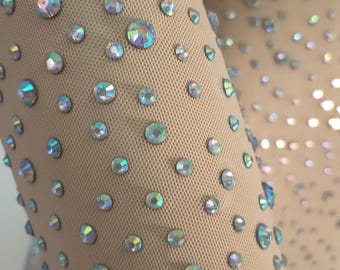 New  Professional Bodysuit  New  Crystal  AB Colors iridescent rhinestone Beads Bodysuit Leotard. Mesh Catsuit Rhinestone  All Sizes