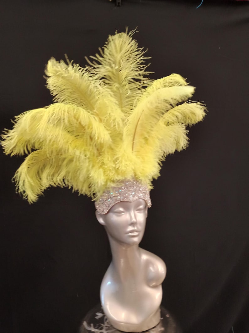 Carnival FEATHERS Halloween Open Face New Rhinestone Crown Feather headpiece height is approx. 12"-14" (30-36 cm). image 4