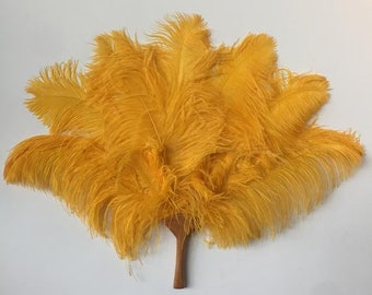 Vintage Old Vegas Ostrich Feather Fan, Showgirl Feather Fan, Burlesque Dance Fan, Mahogany Handle, Cabaret Prop, Wedding