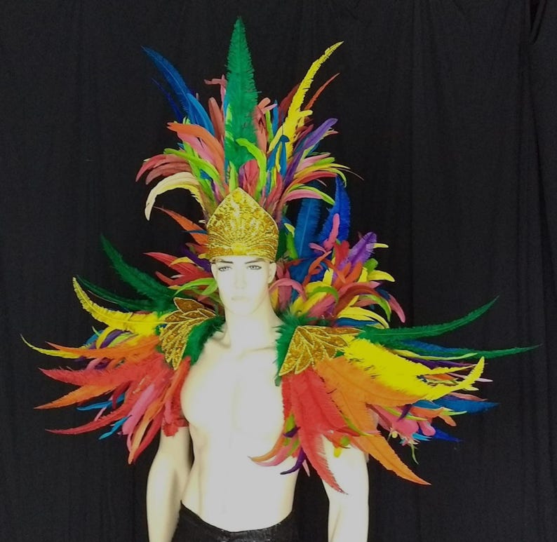 Ares Feder Schulterstück und Showman Kopfschmuck – Karneval Showkostüm – Cocktail & Nandu Federn Set Bild 9