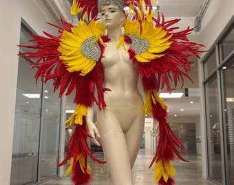 Luna Carnival Costume feathers rhinestone Samba Costume Angel Wings Fantasy Fest Carnival Showgirl Set Hora Loca