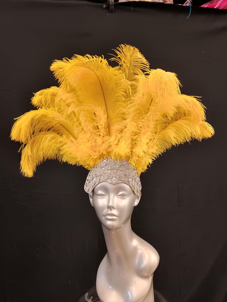 Carnival FEATHERS Halloween Open Face New Rhinestone Crown Feather headpiece height is approx. 12"-14" (30-36 cm). image 12