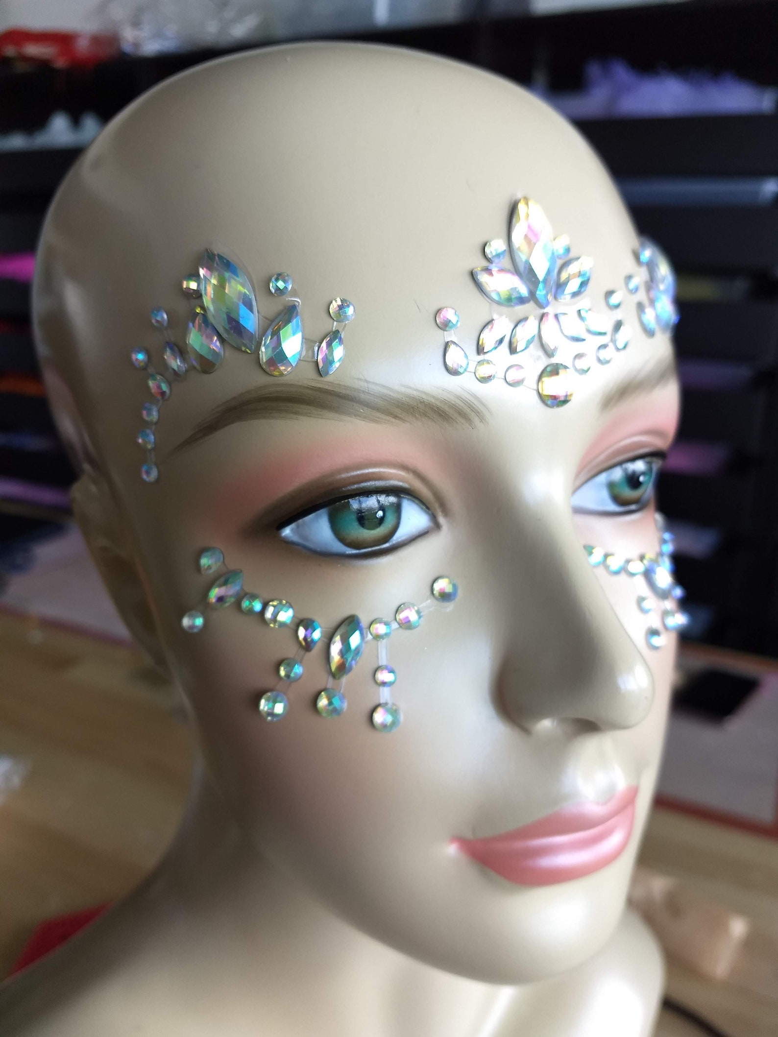 Rhinestone mask eye makeup face jewelry iridescent crystal Etsy