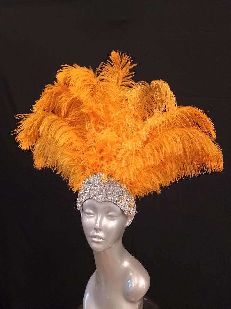 Carnival FEATHERS Halloween Open Face New Rhinestone Crown Feather headpiece height is approx. 12"-14" (30-36 cm). image 6