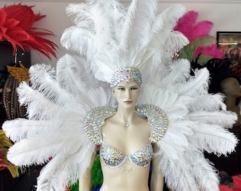 Rihanna Carnival Costume feathers rhinestone Samba Costume Angel Wings Fantasy Fest Carnival Showgirl Set Hora Loca