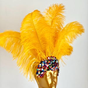 Open Face Ostrich feather multi color crown