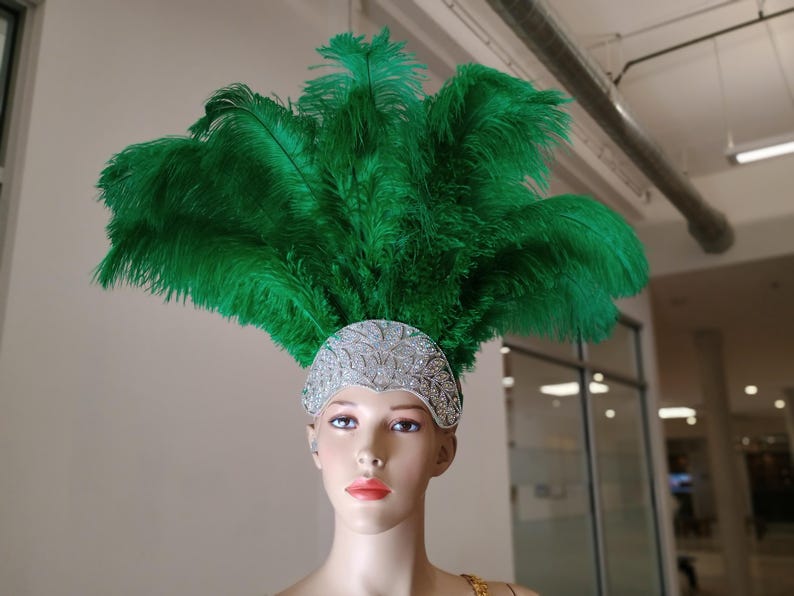Carnival FEATHERS Halloween Open Face New Rhinestone Crown Feather headpiece height is approx. 12"-14" (30-36 cm). image 17