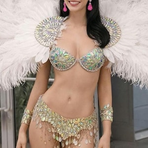 Luxury Crystal Carnival Costume Set – Iridescent Rhinestone Bra & Fringe Skirt – Pageant Showgirl Samba Festival Outfit image 12