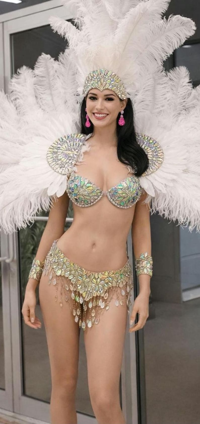 Luxury Crystal Carnival Costume Set – Iridescent Rhinestone Bra & Fringe Skirt – Pageant Showgirl Samba Festival Outfit image 12