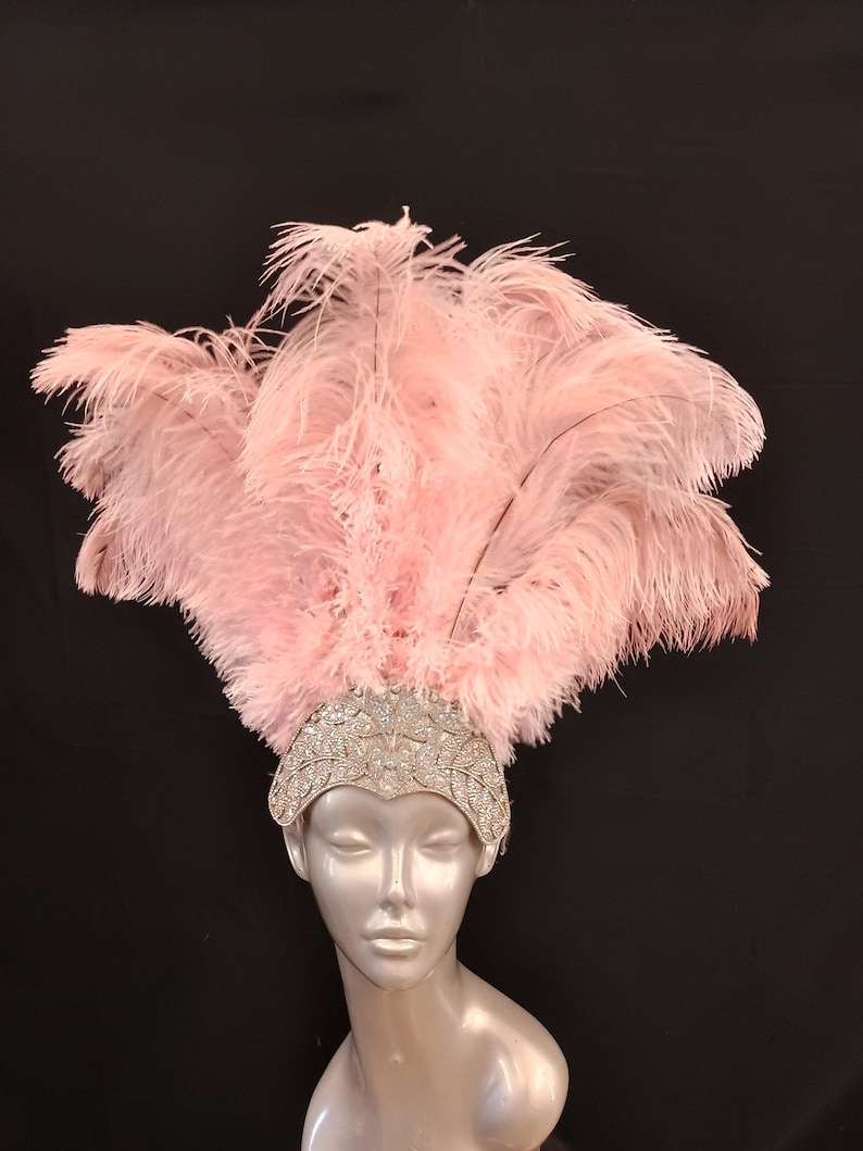 Carnival FEATHERS Halloween Open Face New Rhinestone Crown Feather headpiece height is approx. 12"-14" (30-36 cm). image 7