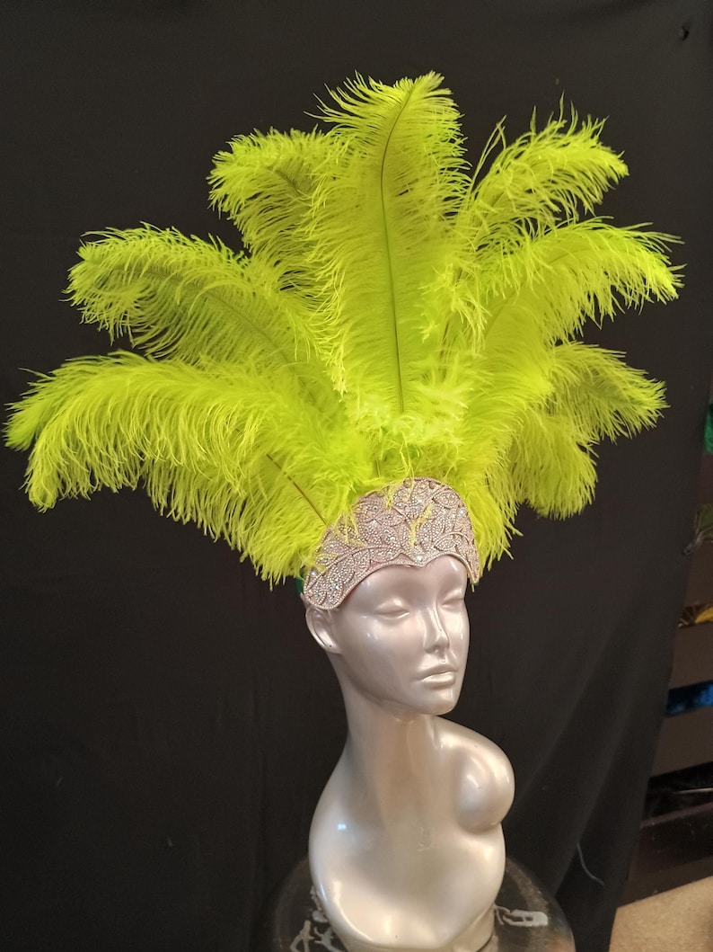 Carnival FEATHERS Halloween Open Face New Rhinestone Crown Feather headpiece height is approx. 12"-14" (30-36 cm). image 15