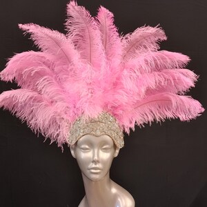 Carnival FEATHERS Halloween Open Face New Rhinestone Crown Feather headpiece height is approx. 12"-14" (30-36 cm). image 9