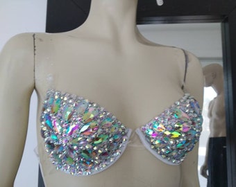 NEUE BH Karneval zeigen Mädchen Schillernde Kristalle AB Steine BH Samba Karneval Büstenhalter oben