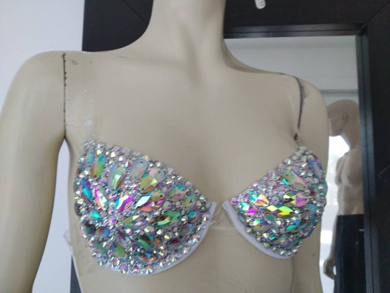 NEW Bra Carnival Show Girl Iridescent Crystals AB Stones Bra Samba Mardi  Gras Brassiere Top -  Canada