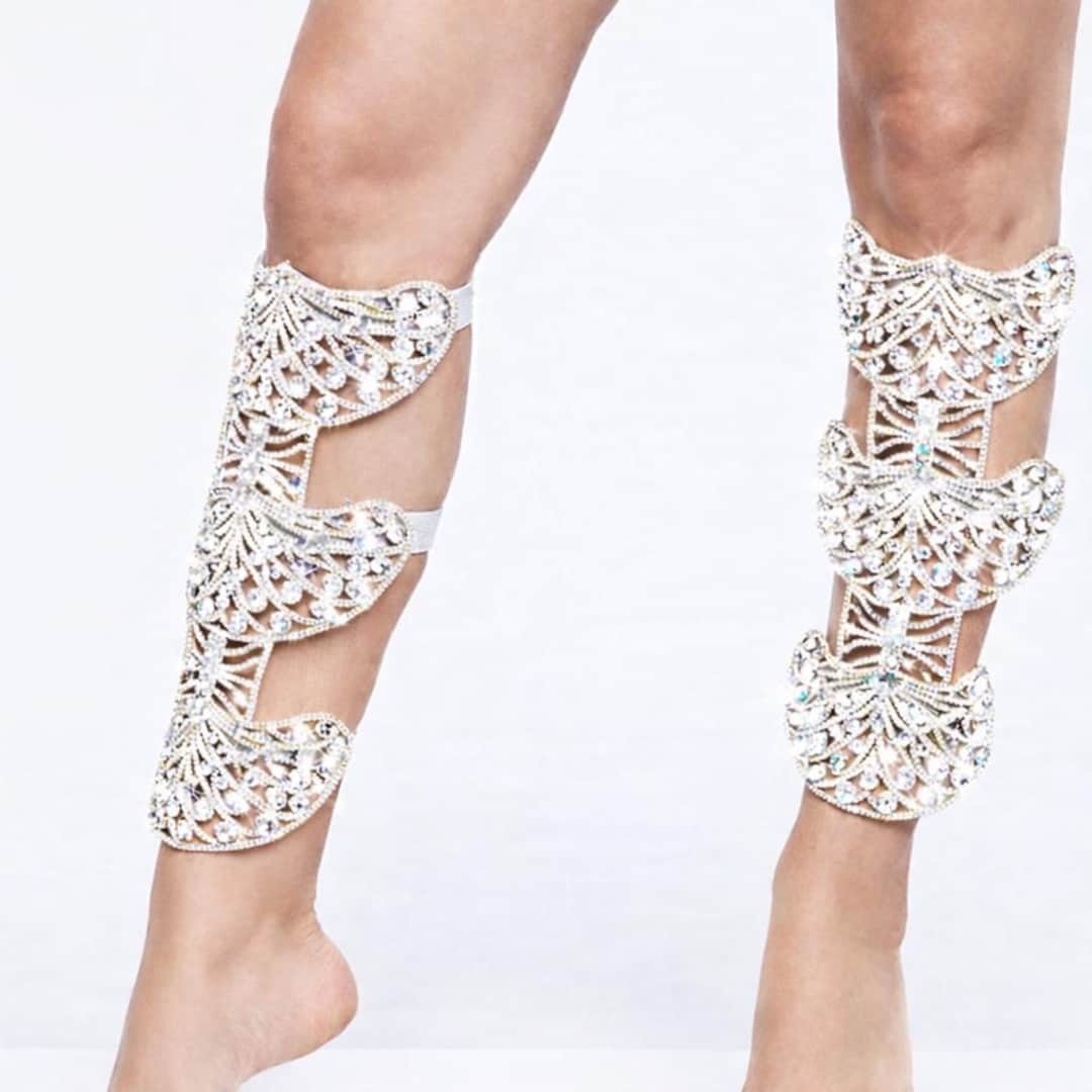 Luxury Clear Crystal Leg Cuffs – Rhinestone Showgirl Calf Armor ...
