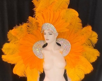 Rihanna Carnival Costume feathers rhinestone Samba Costume Angel Wings Fantasy Fest Carnival Showgirl Set Hora Loca