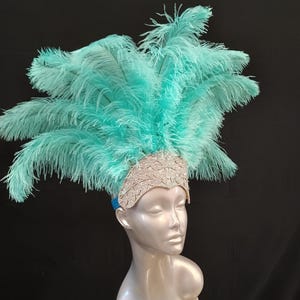 Carnival FEATHERS Halloween Open Face New Rhinestone Crown Feather headpiece height is approx. 12"-14" (30-36 cm). image 10