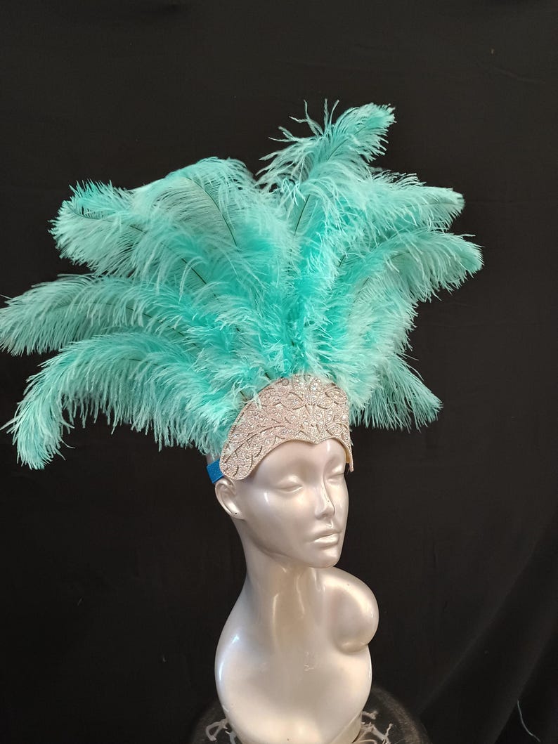 Carnival FEATHERS Halloween Open Face New Rhinestone Crown Feather headpiece height is approx. 12"-14" (30-36 cm). image 10