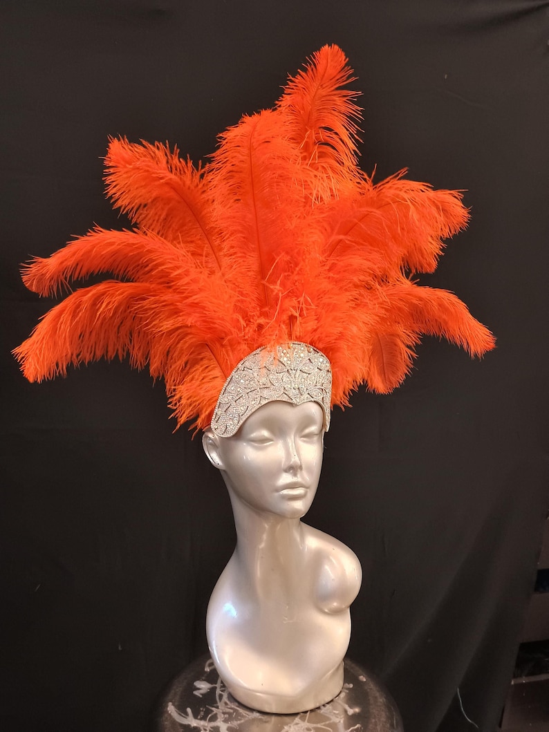 Carnival FEATHERS Halloween Open Face New Rhinestone Crown Feather headpiece height is approx. 12"-14" (30-36 cm). image 16