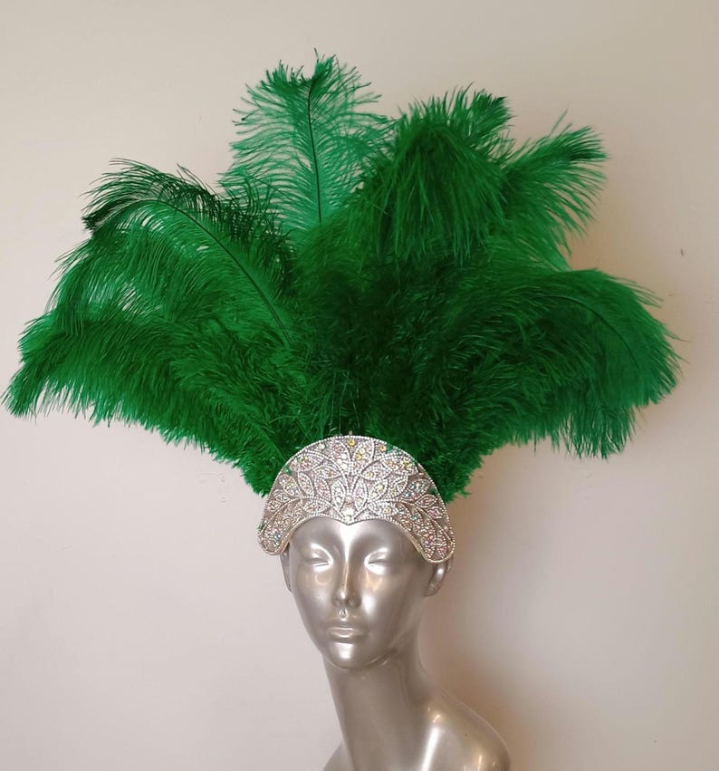 Carnival FEATHERS Halloween Open Face New Rhinestone Crown Feather headpiece height is approx. 12"-14" (30-36 cm). image 13