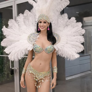 Luxury Crystal Carnival Costume Set – Iridescent Rhinestone Bra & Fringe Skirt – Pageant Showgirl Samba Festival Outfit image 7