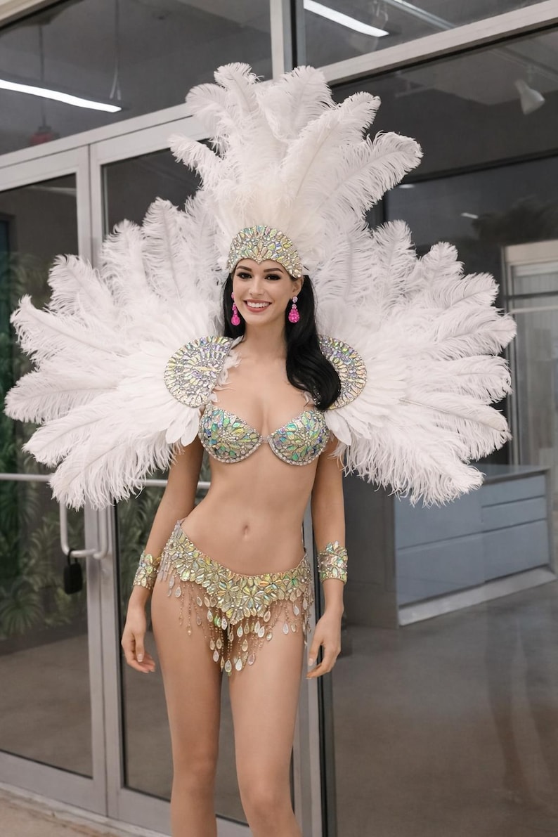 Luxury Crystal Carnival Costume Set – Iridescent Rhinestone Bra & Fringe Skirt – Pageant Showgirl Samba Festival Outfit image 7